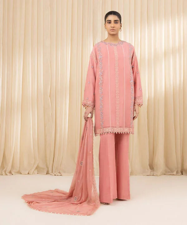 3 Piece - Embroidered Chiffon Suit