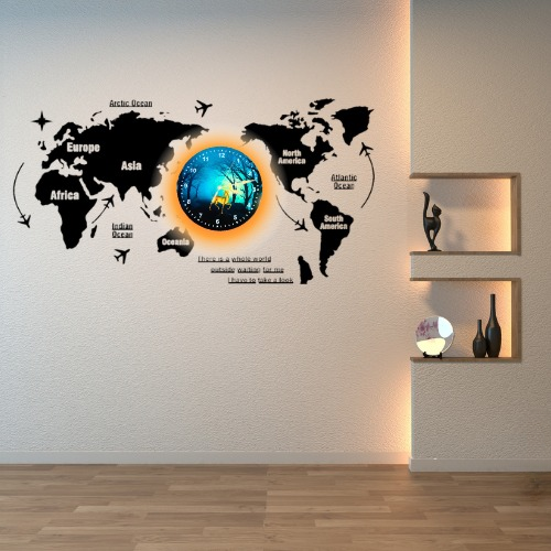3d Wooden World Map With Esthetic Dial Wall Clock | Best Quality Wall Clock For Home Decor | Home Decor Clock 40 Inch