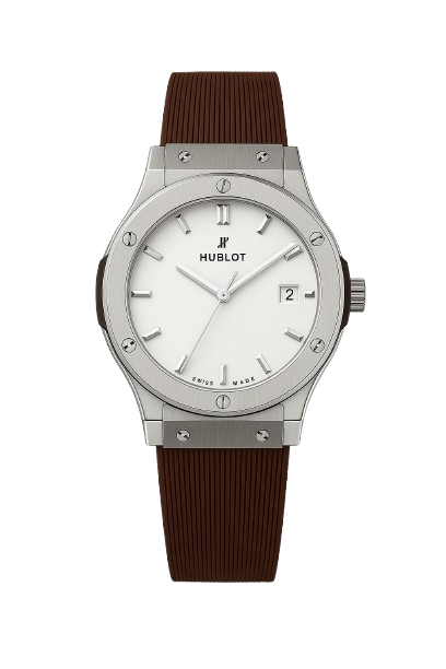Brown Silver Hublot Silicone Strap Watch