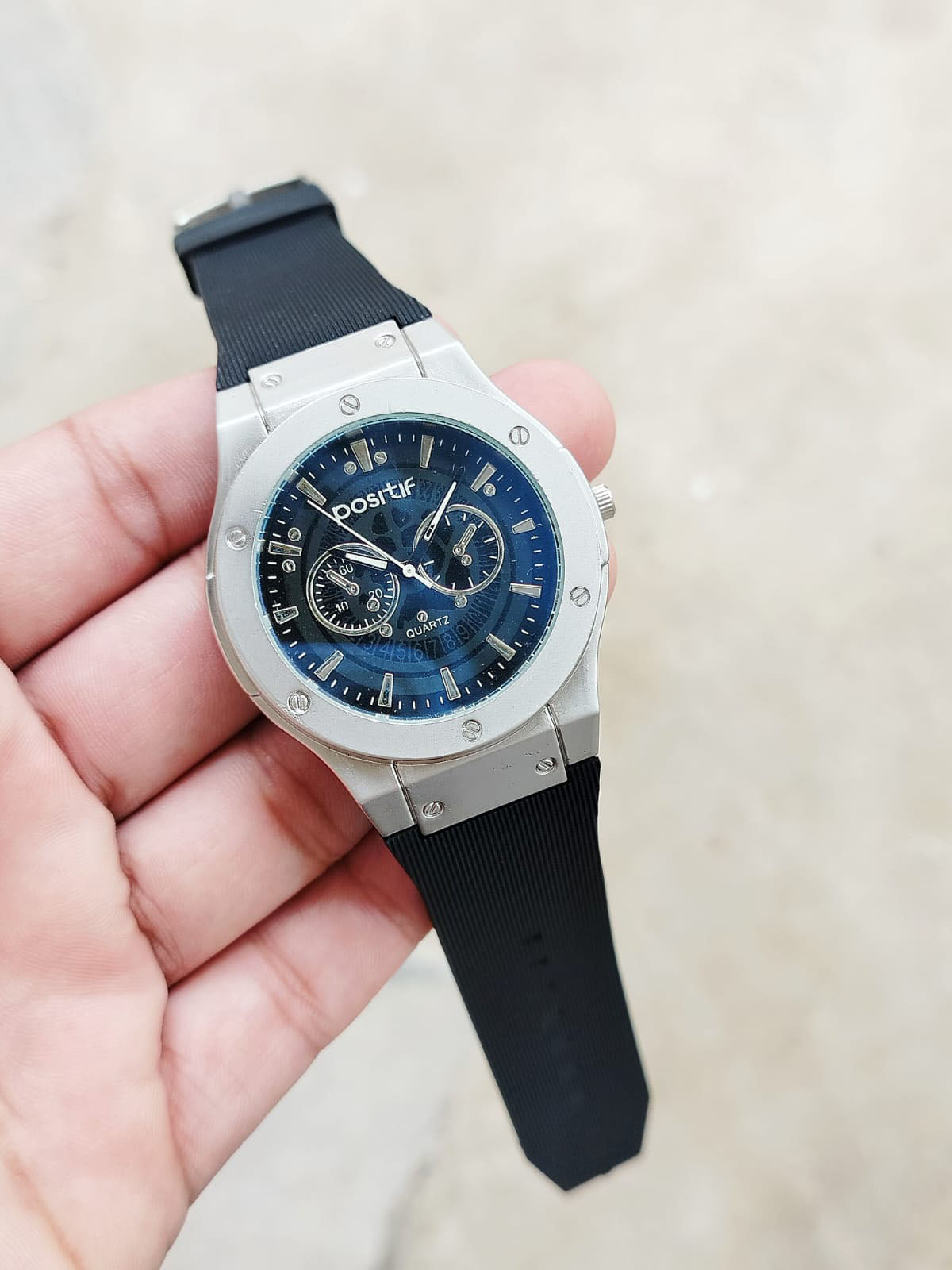 Black Silver Hublot Silicone Strap Watch