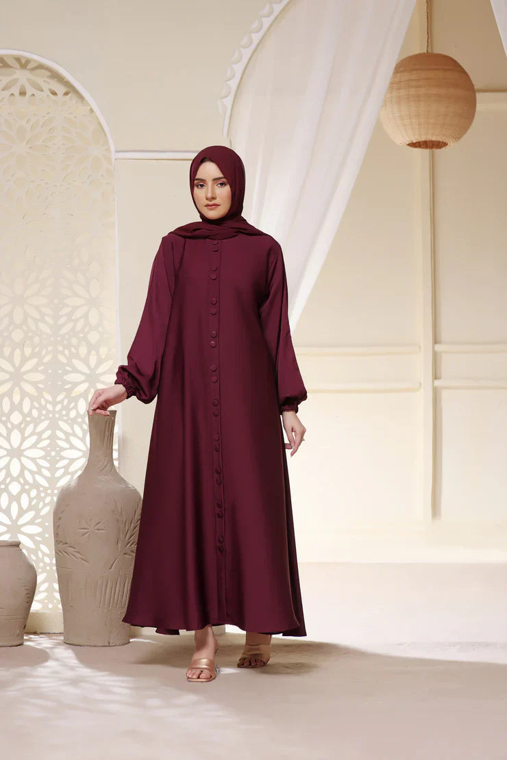 Button detail Maxi Abayya In mergundy