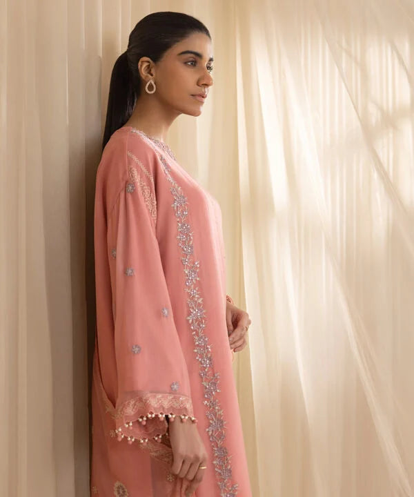 3 Piece - Embroidered Chiffon Suit