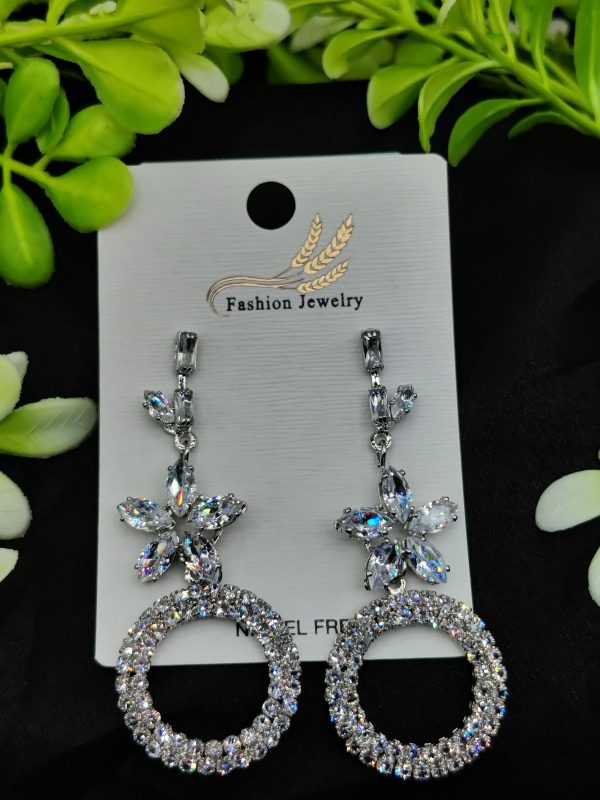 Imported Elegant Earrings  In Multiple Design | Floral Hoop, Floral Crystal