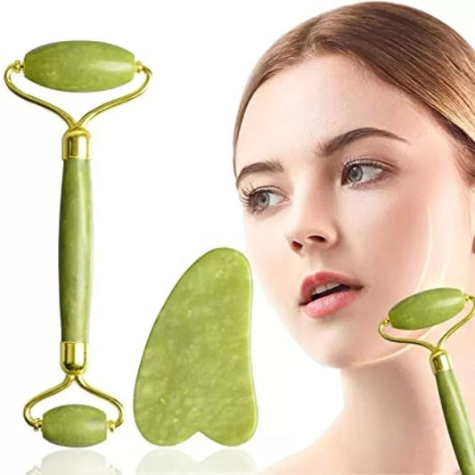 Jade roller and Gua Sha Stone Anti Aging Natural Stone Jade Roller for Face Facial Beauty Massager Skin Face Roller Beauty Tools for Skin Care